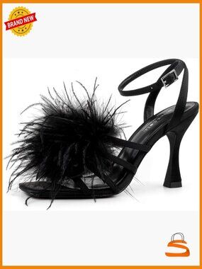 Satin Stiletto Heels with Fluffy Feathers